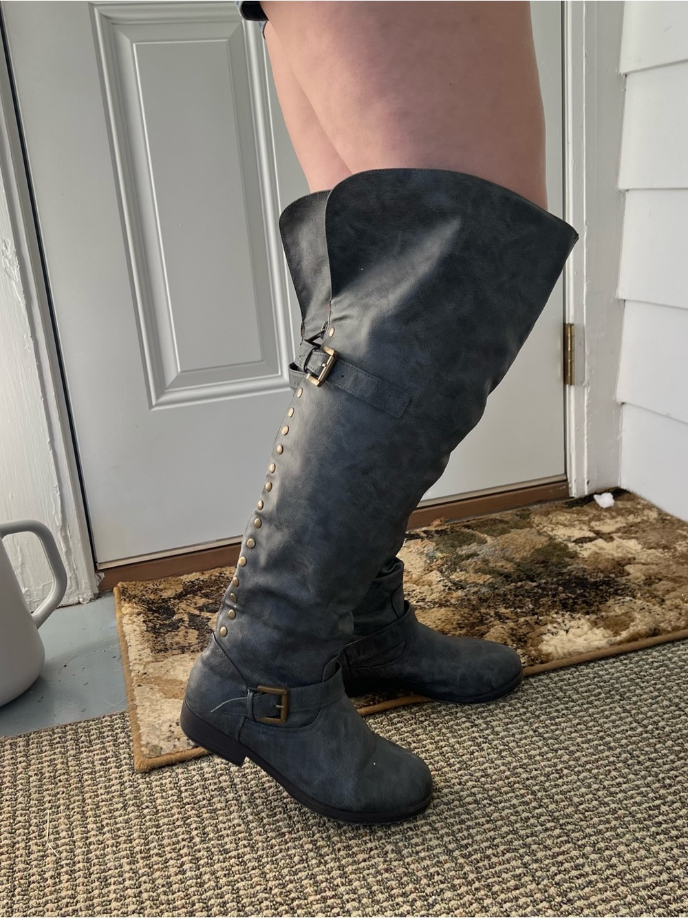 Journee Collection Kane Wide Calf Gray Knee-High Boots with Red Zipper Accent - Picture 3 of 10